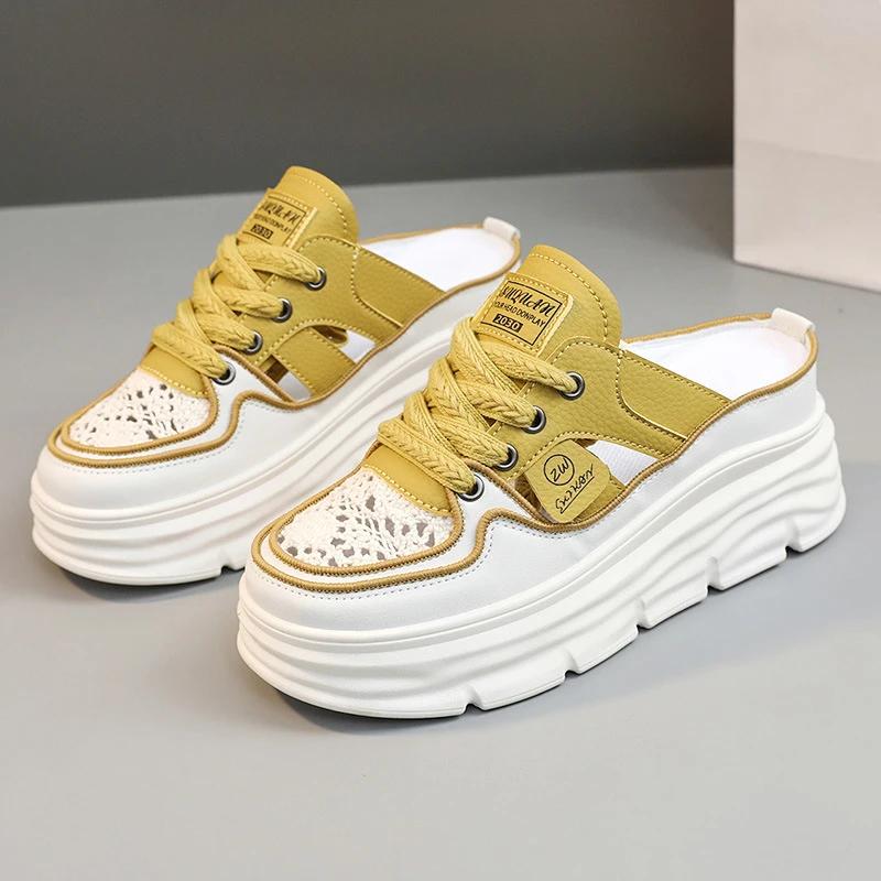 Baotou Half Slippers Women's New Thick Bottom Sandals Hollow Breathable Casual Sports Shoes Thick Bottom Outerwear Sandals