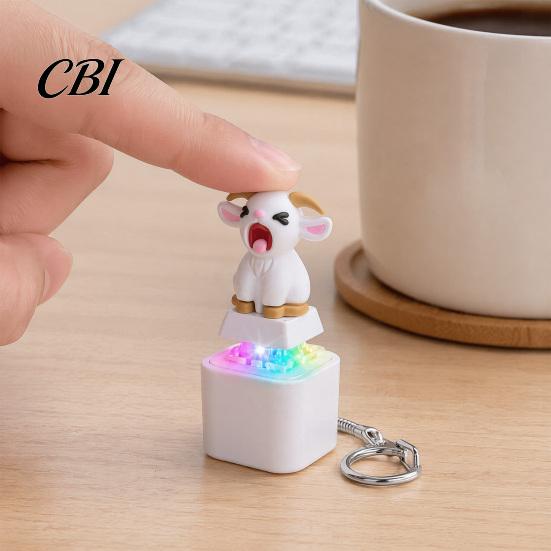 Animal Keyboard Fidget Toy 1/2Pcs Keychain, Rechargeable Goat Cat Finger Clicker with LED Light Sound, Push Button Decompression Keychain