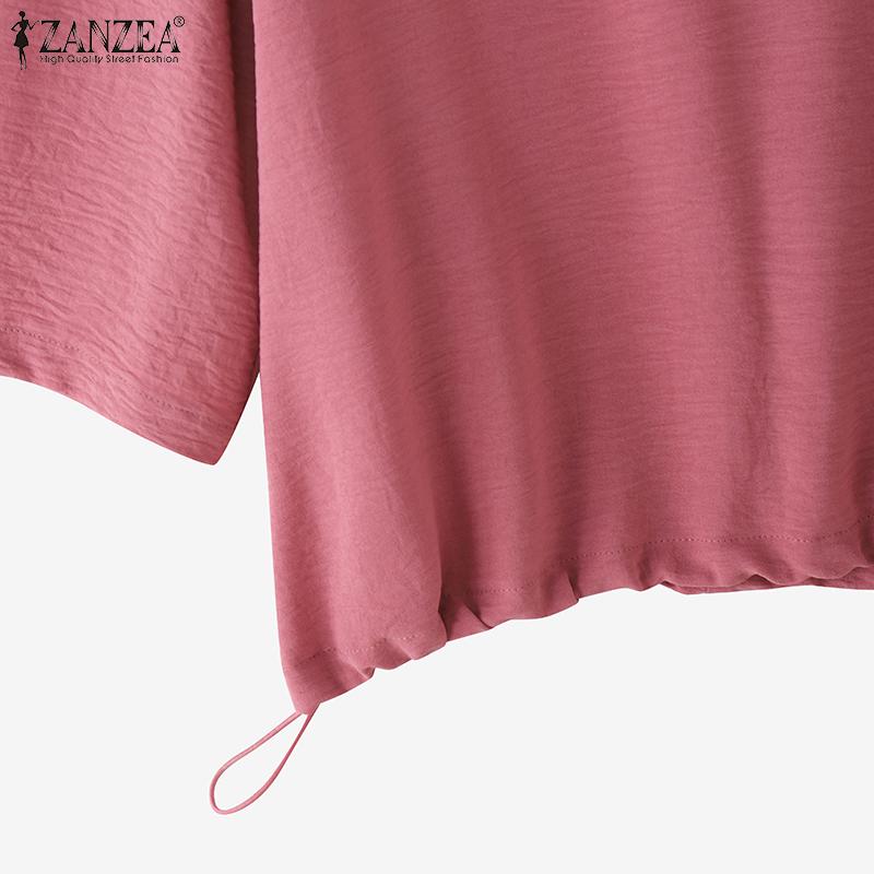 ZANZEA Women Casual Round Neck Loose Summer 3/4 Sleeve Blouse