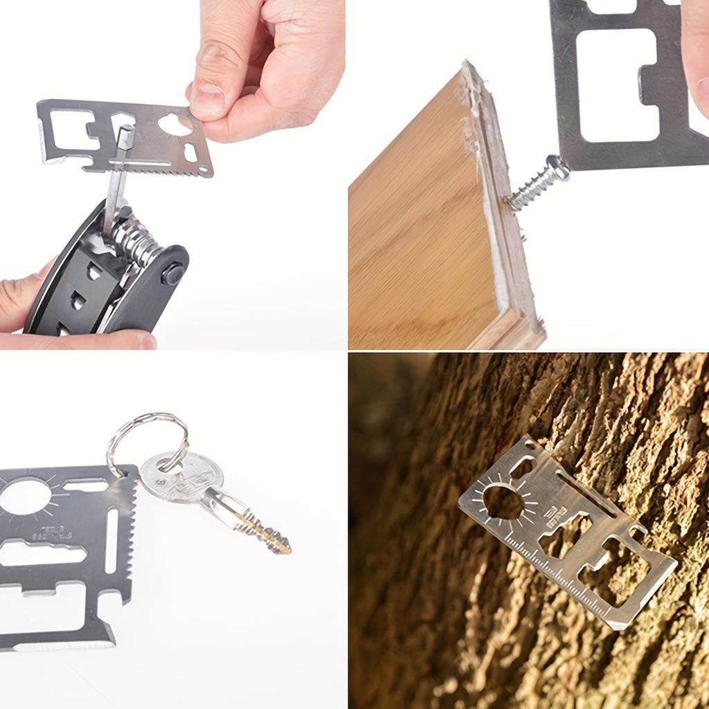 11-in-1 Stainless Steel Multi-Tool Card - EDC Pocket Survival Gear with Bottle Opener, Wrench, Saw, Ruler Outdoor Camping & Hunting Accessory