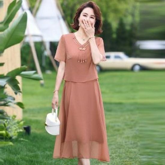 

2026 Elegant Summer Dress for Middle-Aged & Elderly Women - Fashionable, Plus Size, Tummy Concealing Skirt. 3XL оранжевый