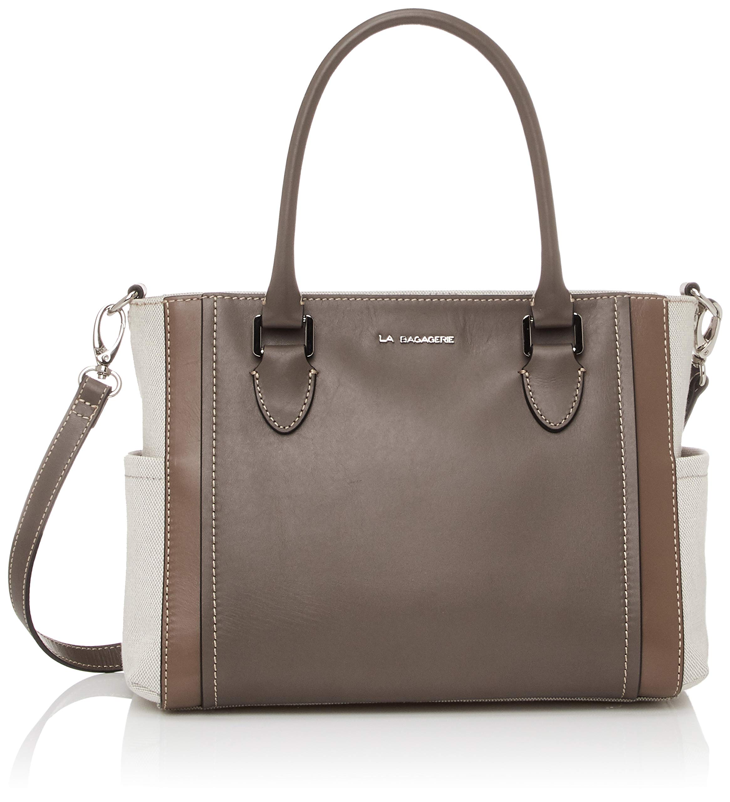 

Leather x Cotton Canvas Different Materials Combination 2way Tote Greige [Rabaga Jerry] B01-05-01