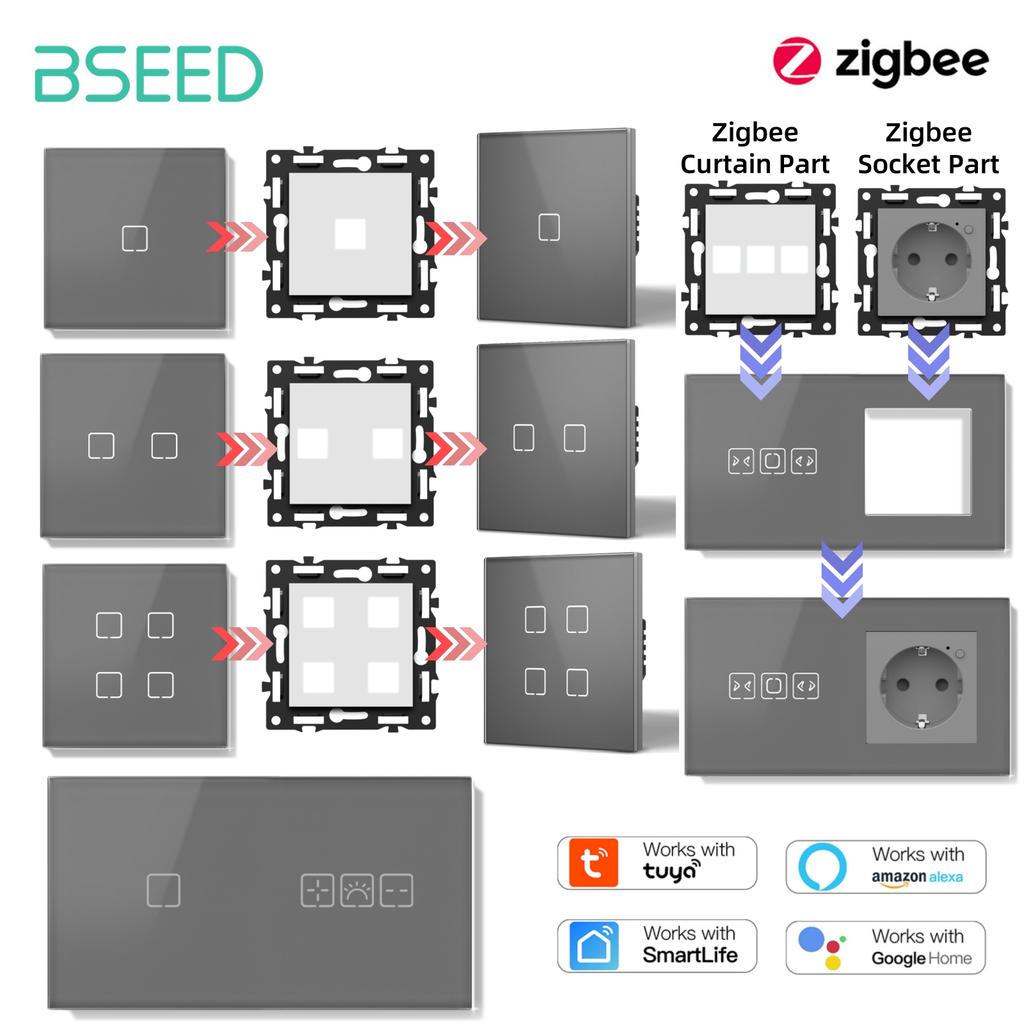BSEED Zigbee Switches Module Glass Panel Touch Switches USB C Phone Charge Socket Port Smart Function Key EU Sockets Parts