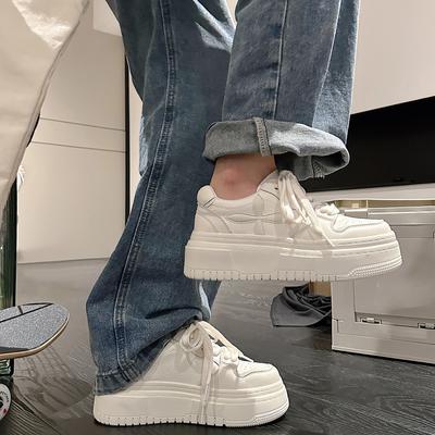 Nötskinn Vår Nya Platå Vita Skor Casual All-Match Ökade Lädersneakers Dam