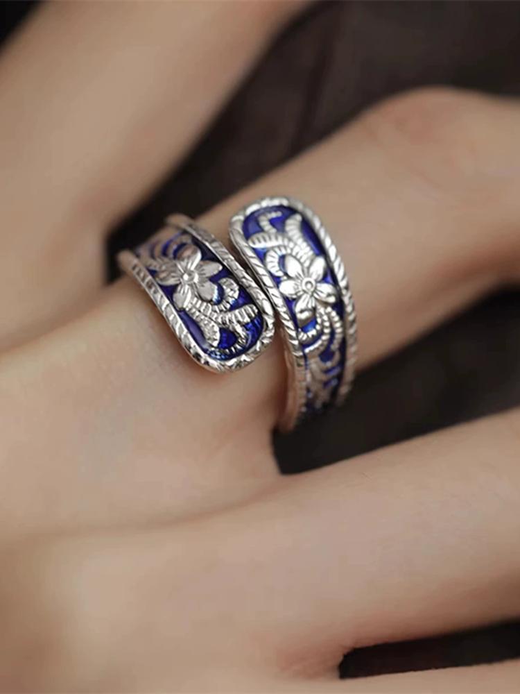 Chinese Style Flower Pattern Adjustable Open Rings For Women Fashion New Jewelry Gift Party Daily Wholesale Anillos