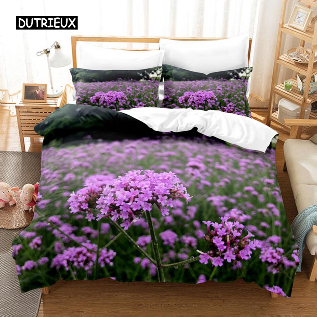 Purple Lavender King Queen Duvet Cover Fantasy Flowers Bedding Set Girls Women Beautiful Romantic Floral Polyester Quilt Cover