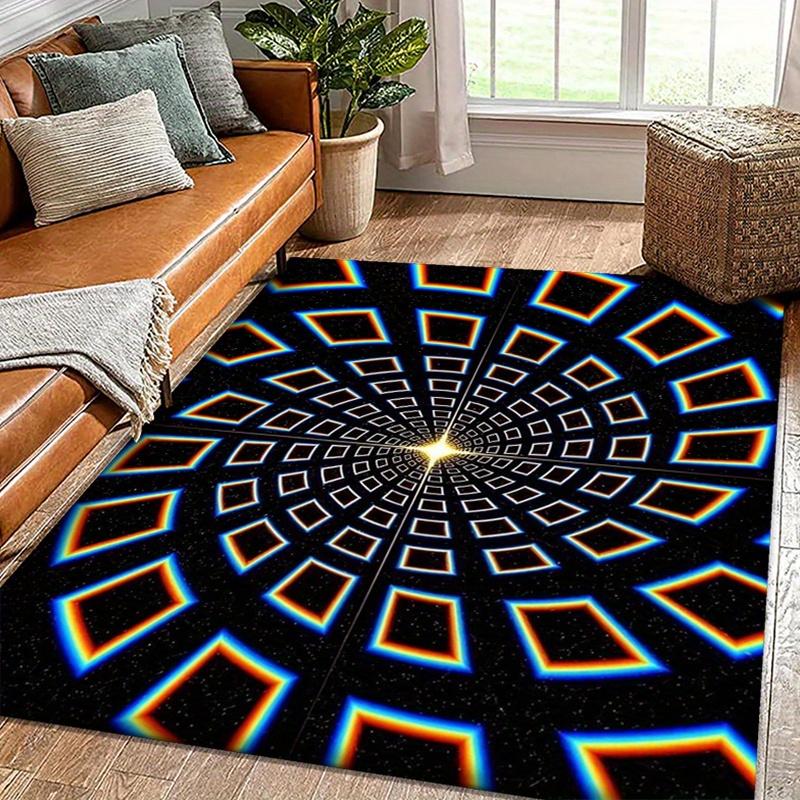 Kristall-Samt Rutschfester Teppich Polyester | Lebhafter Visueller Kreisdruck mit Buntem Geometrischem Design | Mehrgrößenoption