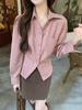 Autumn/Winter Korean Corduroy Tie-Up Lapel Shirt for Women - Elegant, Slimming, Chic, and Versatile Top