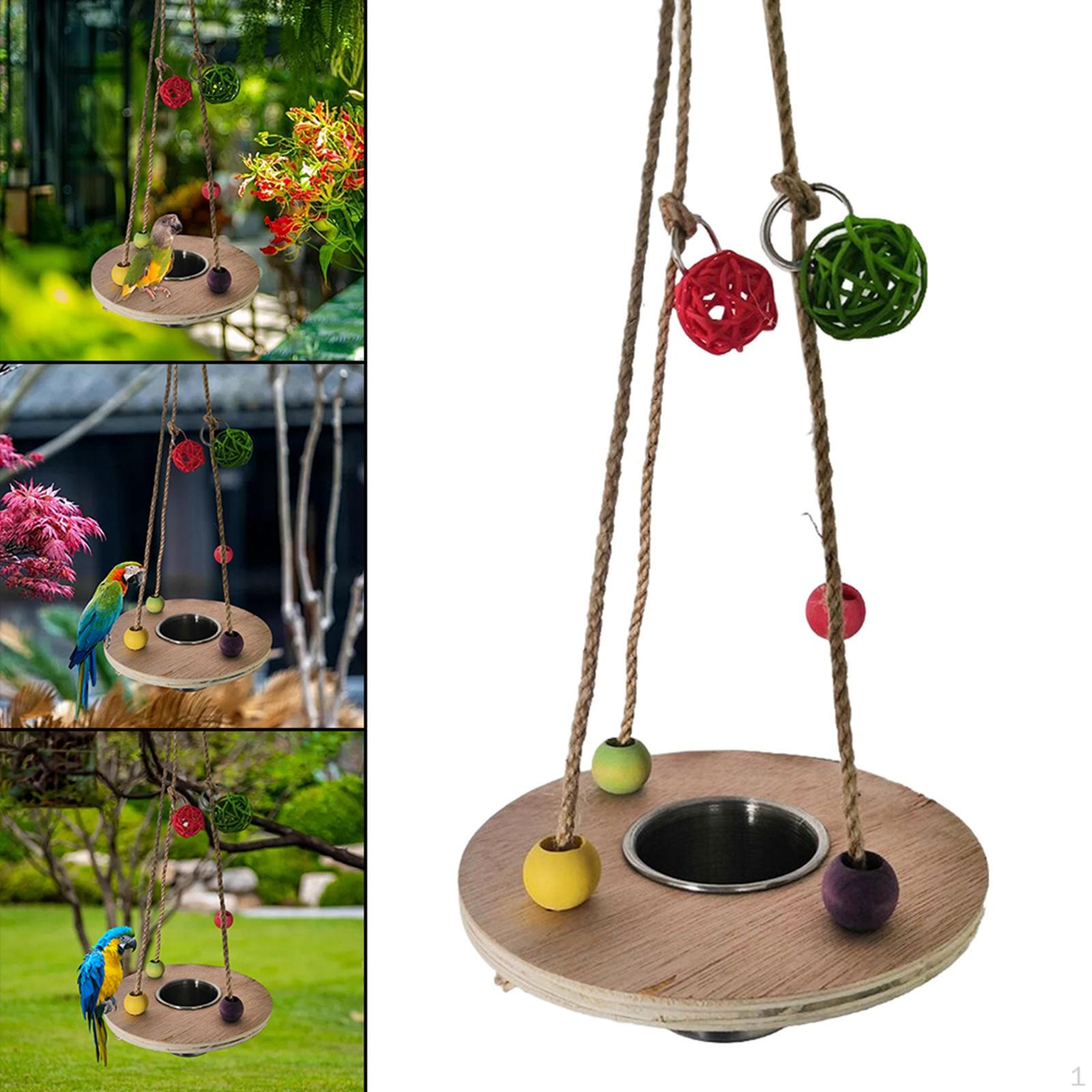 

Dish Bird Stands Watering Food Wooden Perch Stand Feeder Bowls for Birds Macaws Cockatiels Braided Ball