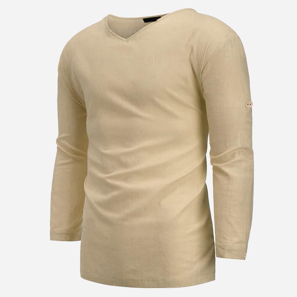 Herren Sommer Neues Oberteil aus Baumwolle und Hanf Bequemes modisches Blusenoberteil