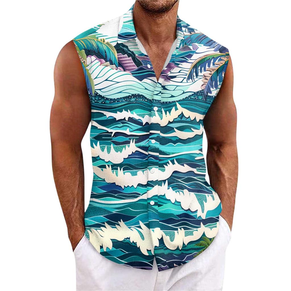 Pánská havajská košile s klopou na knoflíky, tričko, top