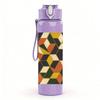 1PC Geometric Color Block Pattern 750ml Color Plastic Sports Water Bottle Leakproof Flip Straw Lid Suitable for Sports Office Home Use
