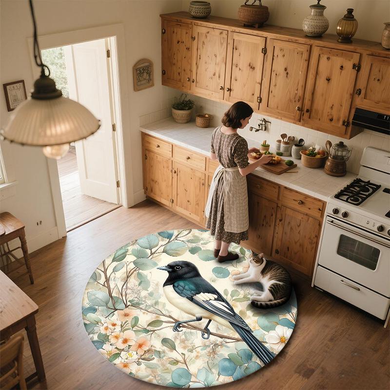 Bird on Tree Branch,Round Area Rug,Carpet Rug for Living Room Bedroom Sofa Playroom Decor,Non-slip Floor Mat