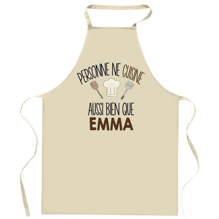 Tablier de cuisine - Personnalisé (Personne ne cuisine aussi bien que EMMA) - Coton épais - Impression à Rennes - Liens ajustables
