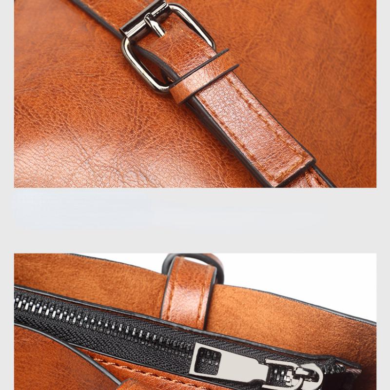 Leather Bucket Bag Simple Style Double Strap Handbag Shoulder Bags for Women Shopping Tote Ladies Tote Bag