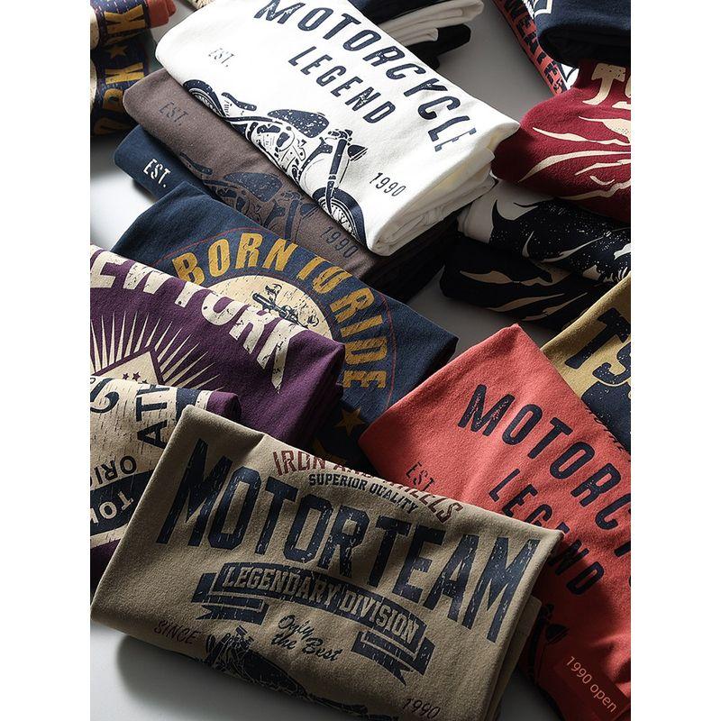 Trade Export to Domestic Sales American Retro Printed Pure Cotton Trendy Brand Short-Sleeved T-Shirt Men's Summer Base Layer Men's Clothing T-Shirt