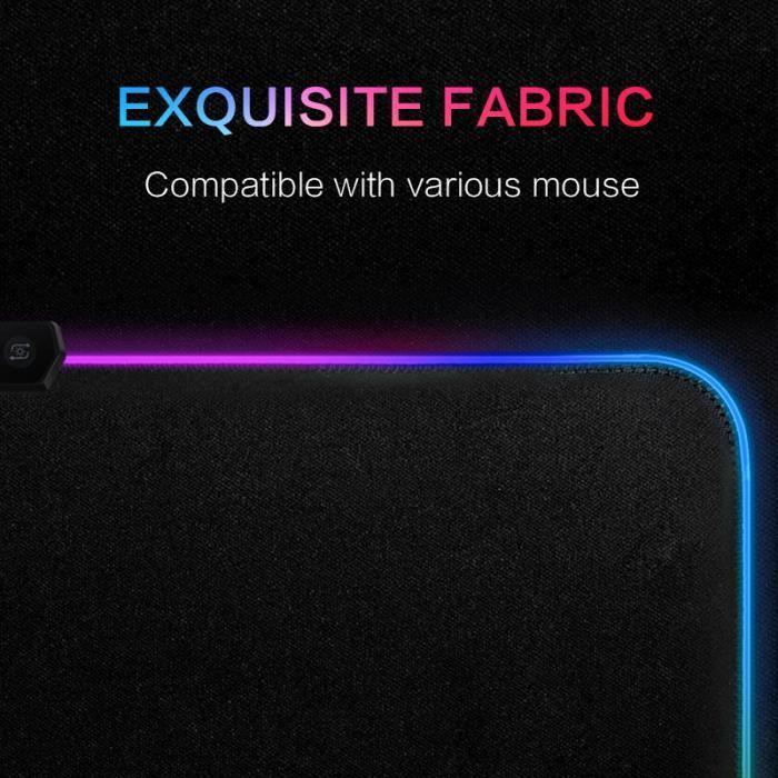 Tapis de Souris Gamer Lumineux Tapis de souris LED Light, Gaming Mouse Pad avec LED Rétro-Eclairage RVB avec câble USB, 350x250 x 3