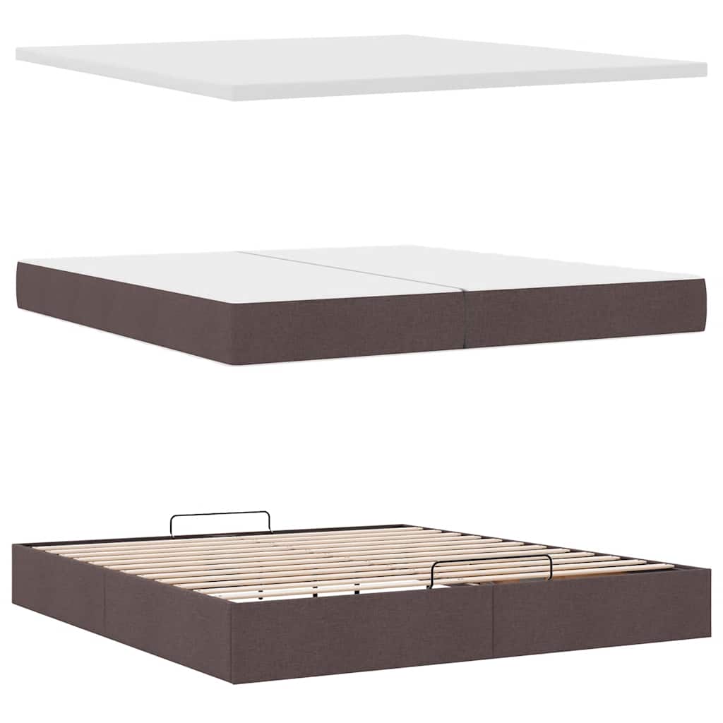 Ottoman Bed with Mattresses & LEDs Dark Brown 200x200 cm Fabric