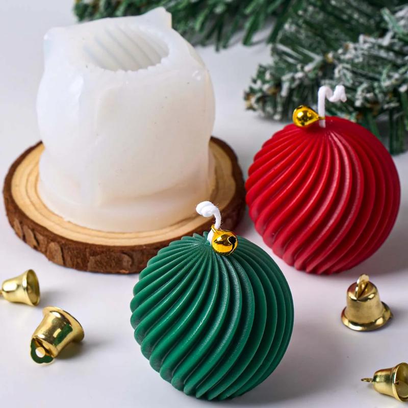 Rotate Ball Silicone Candle Mold DIY Handmade Diagonal Stripes Aromath Soap Plaster Resin Craft Molds Christmas Souvenirs Winter