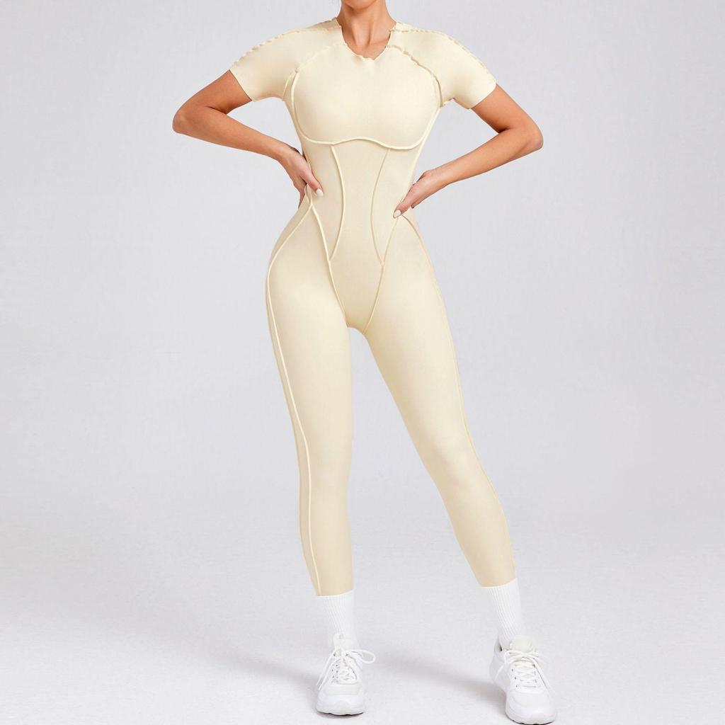Autumn/Winter Backless Sports Jumpsuit: Three-Dimensional Yoga One-Piece with Tight Short Sleeves and Long Pants (Style 88201)