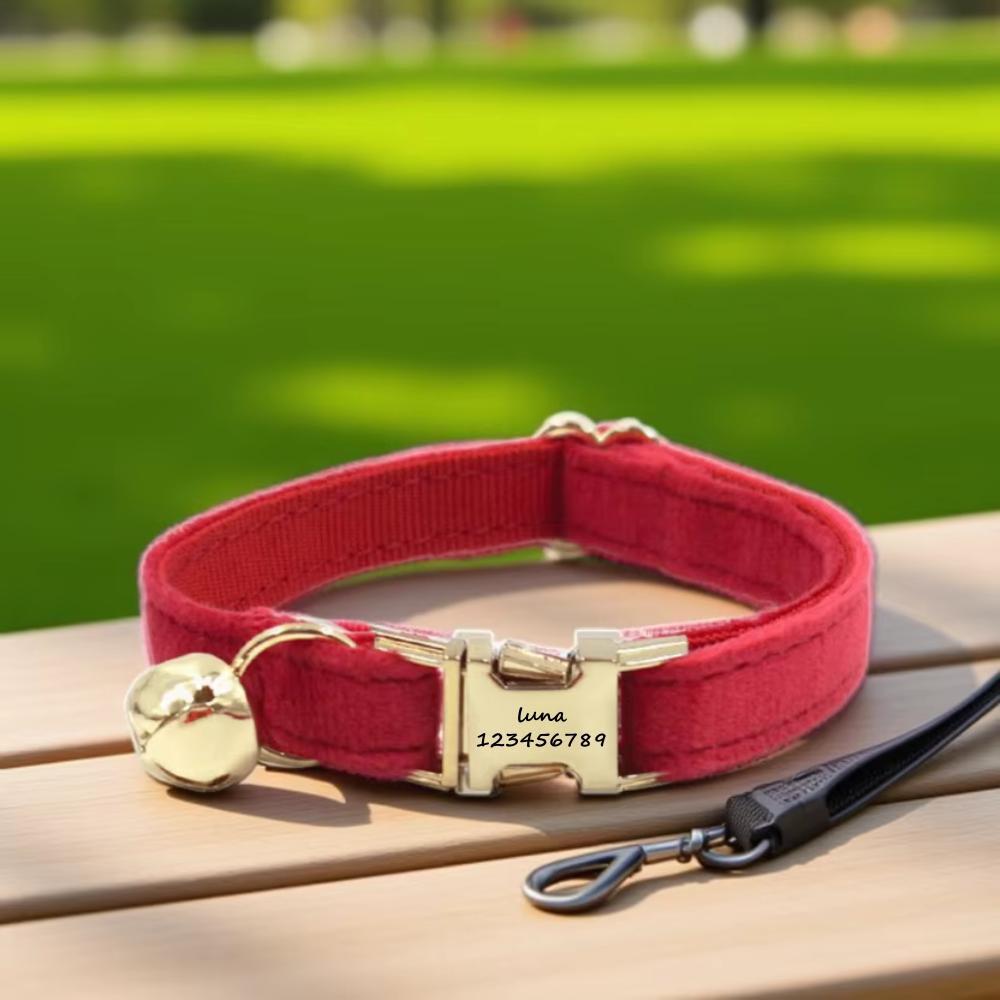 Personalized Soft Pet Choker Custom Name Phone Number Golden Buckles Adjustable Velvet Kitty Neckband Small Dog Identity Jewelry
