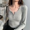 American-Style Button-Down Half-Open Collar Long-Sleeve Slim Fit Korean Base Layer Top