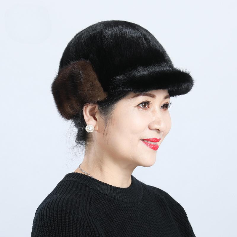 Hat Lady Winter Elderly Mink Fur Hat Warm Old Lady Mother Winter Mink Cap