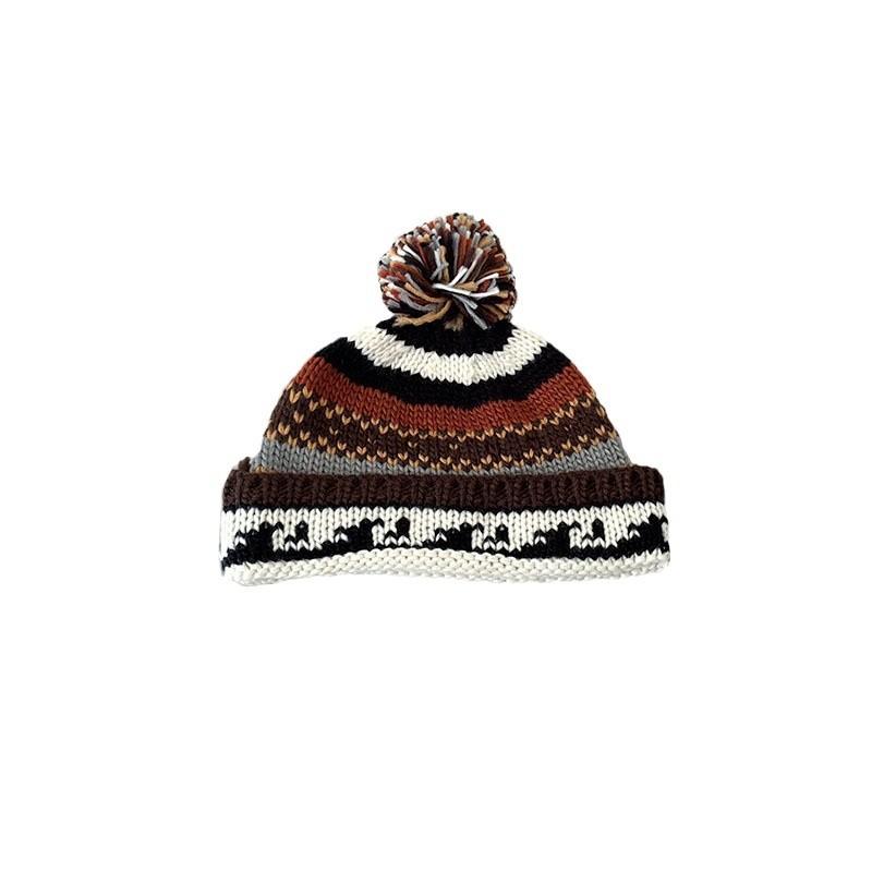 Jesień i Zima Styl Retro Etniczny Ręcznie Robiona Spersonalizowana Czapka Dzianinowa Wszechstronna Ciepła Czapka Wełniana dla Chłopców i Dziewcząt