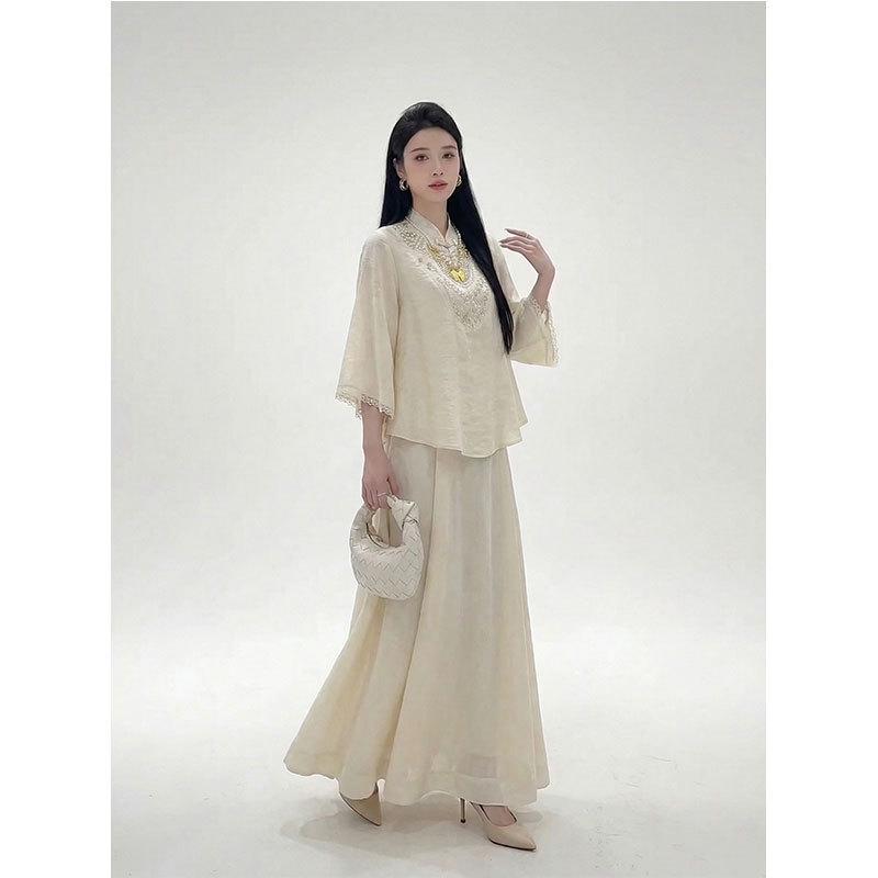 2026 Spring/Summer Chinese Zen Style Elegant Top and Skirt Set - Cool, Slimming, and Sophisticated Two-Piece Ensemble
