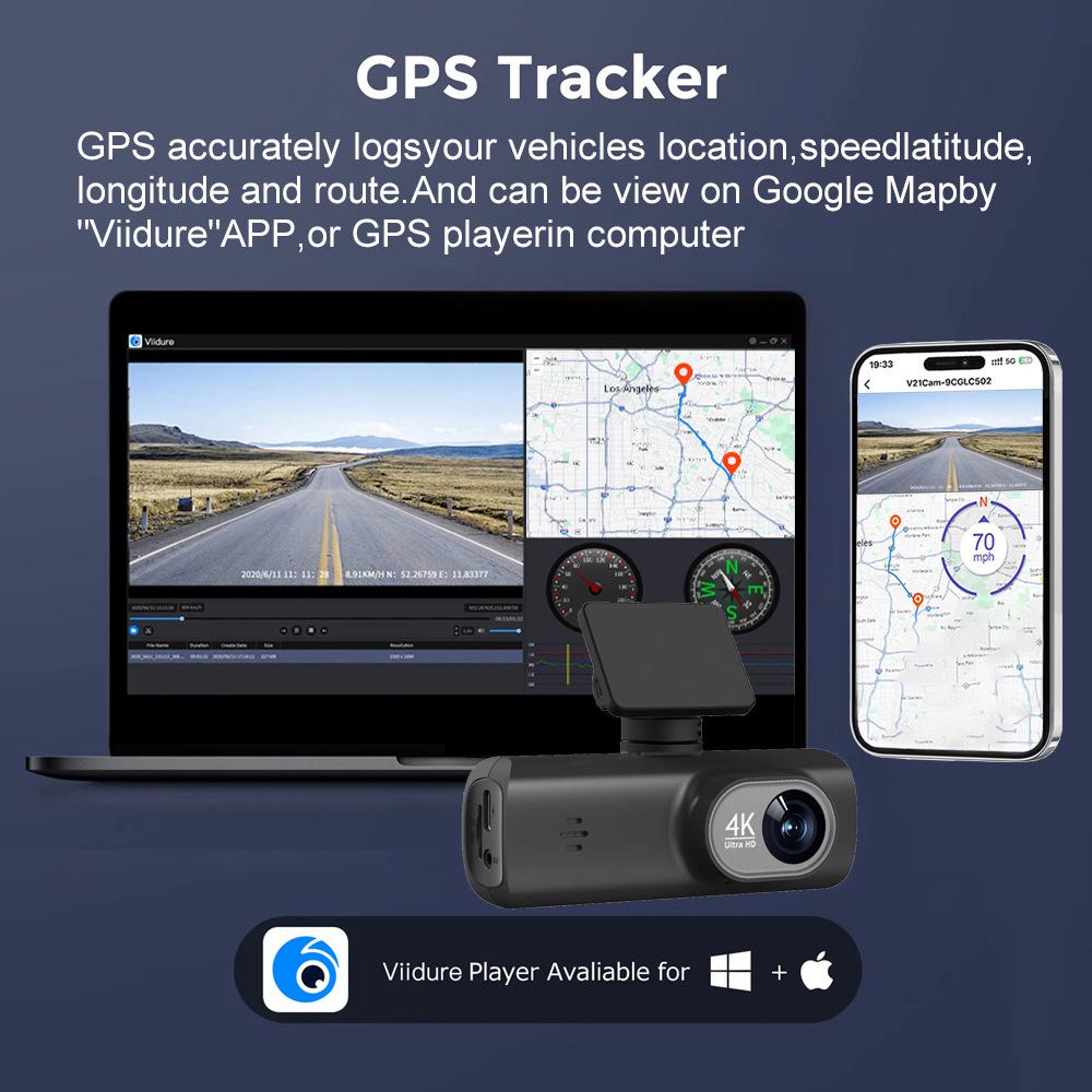 Cross-Border V22 4K HD Front & Rear Dual-Recording Dash Cam with GPS Trajectory & Mobile Connectivity
