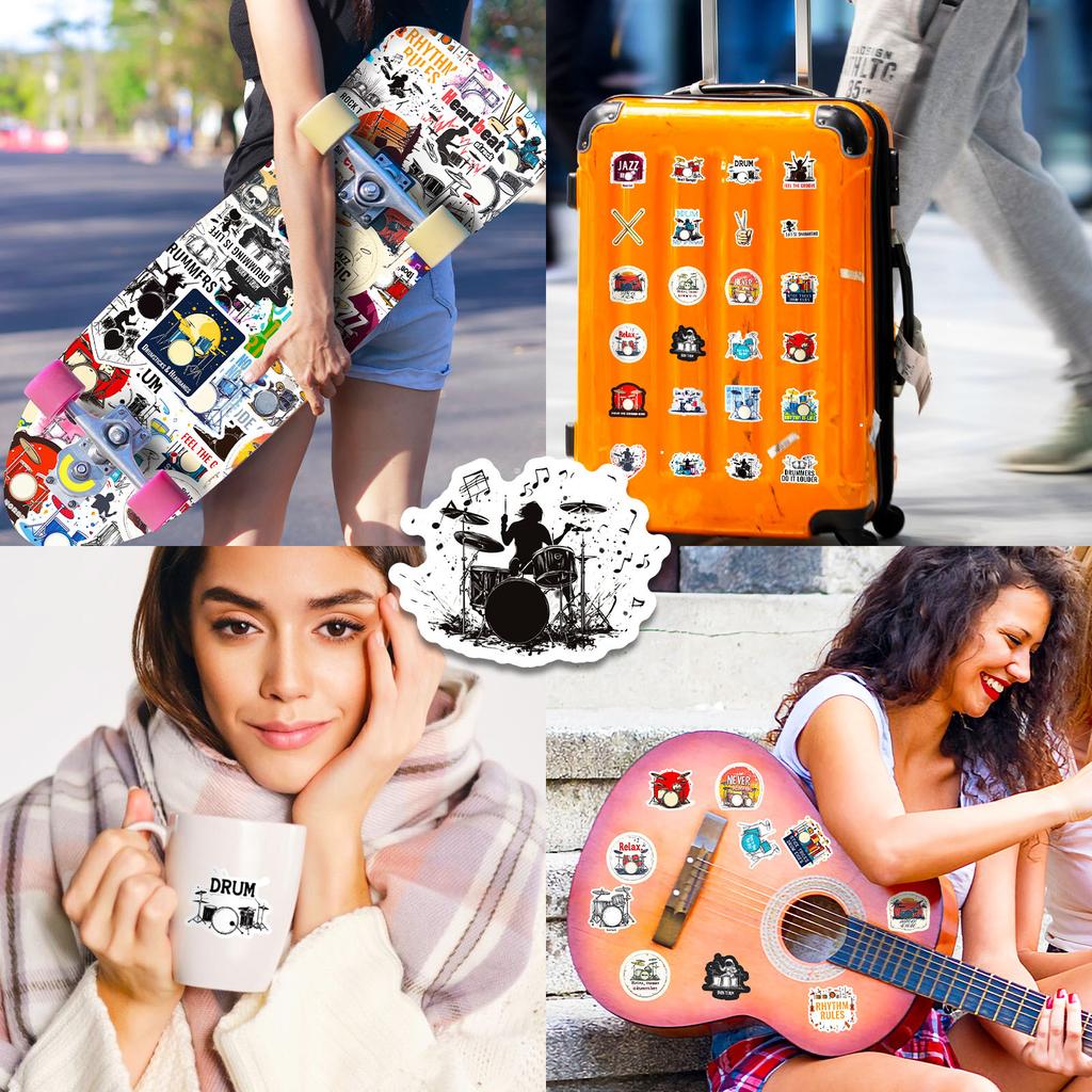 New 50 Rock Instruments Drum Set Cartoon Graffiti Stickers Personalized Creative Trend Decorative Stickers