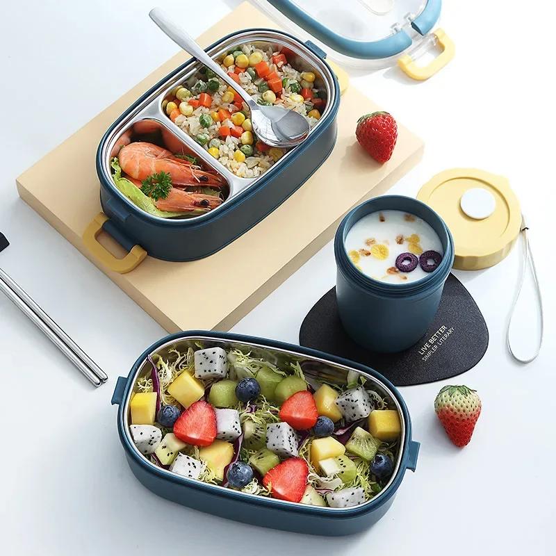Tragbare Outdoor 304 Edelstahl Thermos-Lunchbox mit Fächern für Kinder, Mehrschichtige Bento-Box im Japanischen Stil