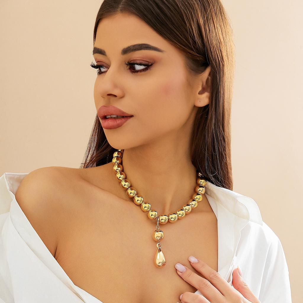 Exaggerated Goth Acrylic CCB Big Ball Bead Chain Necklace for Women Punk Chunky Heavy Short Choker Grunge Zircon Steampunk Men