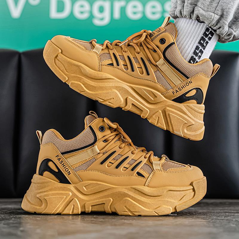 Thick Sole Versatile Clunky Sneaker For Men New Trend Mesh Lace Up Breathable Casual Sports Shoes Increased Soft Soles