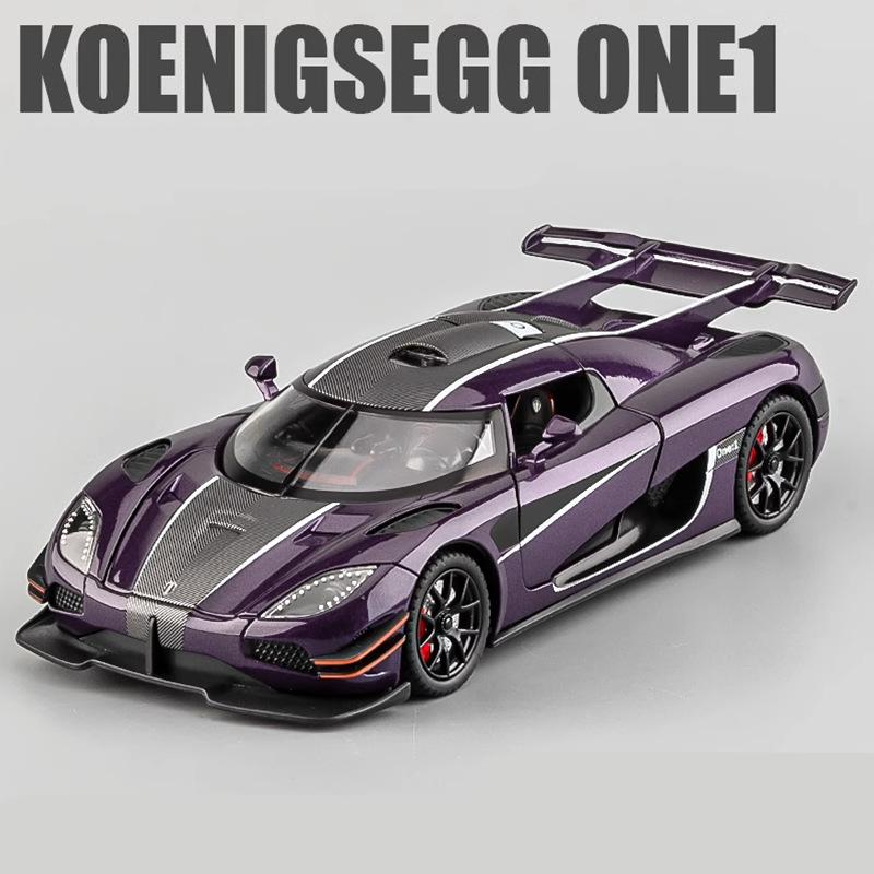 1/24 Koenigsegg ONE 1 Model sportovního auta z hliníkové slitiny Odlévaný kovový model závodního auta Vysoká simulace Zvuk a světlo Dětské hračky Dárek
