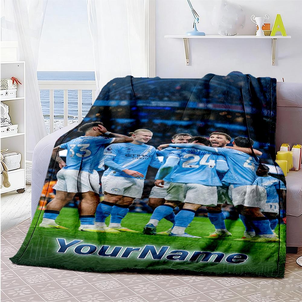 Manchester City Customize Your Name Blanket Gift Personalized Blanket Ultra-Soft Suitable for Bed Livingroom Chair Office Chair