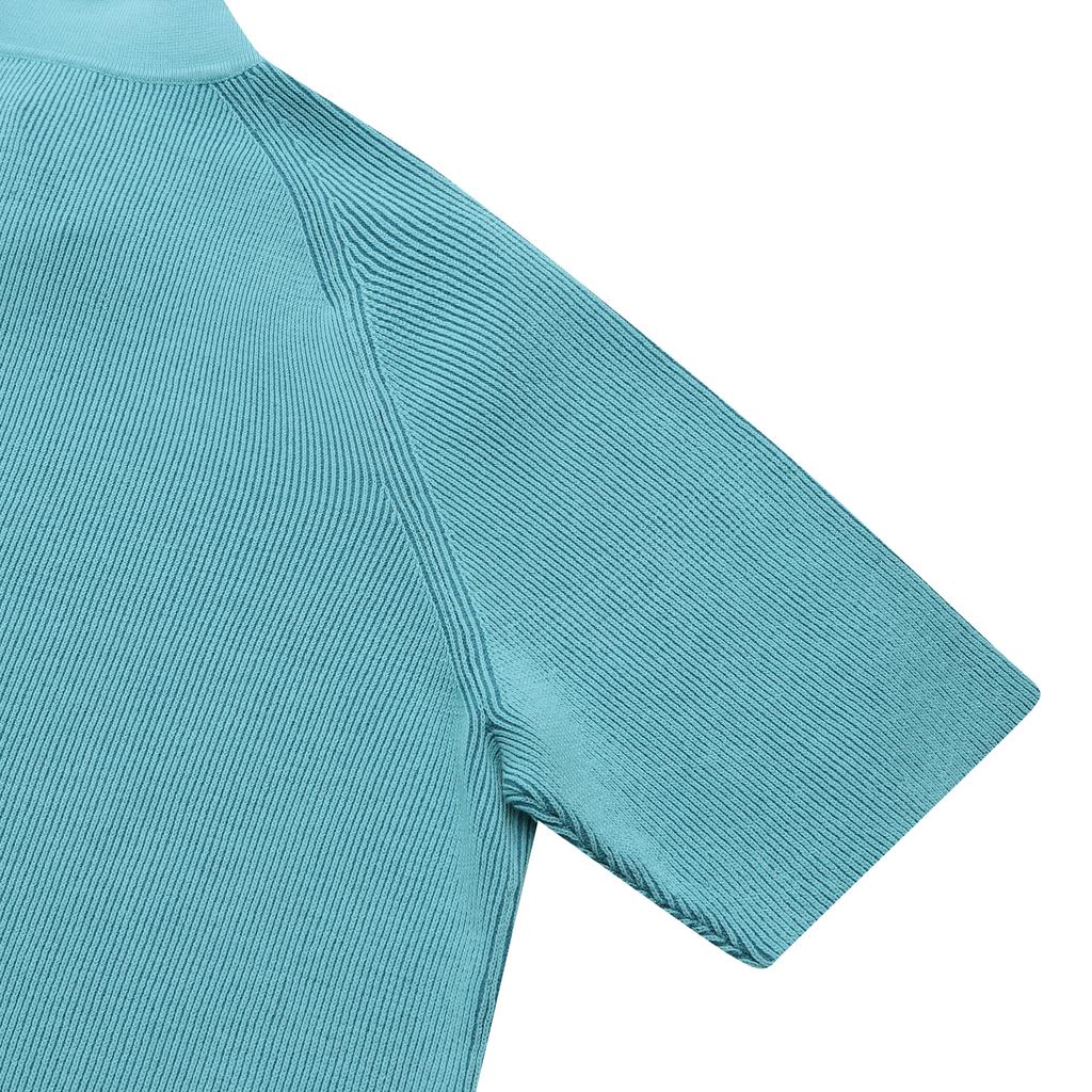 LEDEPT Two-Tone Open Collar Raglan Pullover [Blue]