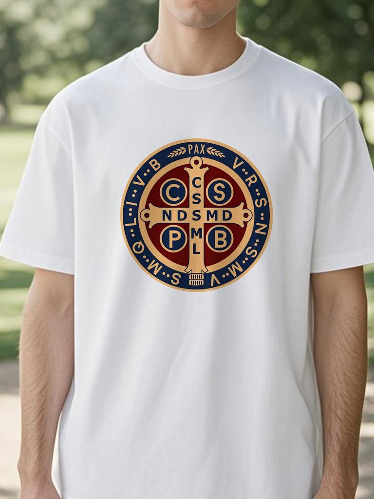 The Saint Benedict Medal Catholic TShirt Fashion Casual Printing Graphic Tshirt Summer Breathable Round Neck Street Short Tees