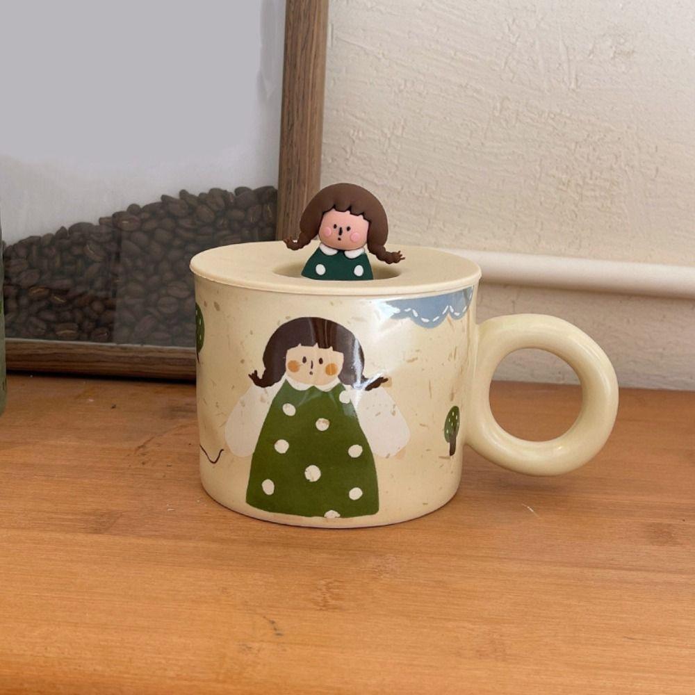 420ml Capacity Ceramic Coffee Mugs Handpainted Cartoon Retro Style Tableware  Breakfast Dining