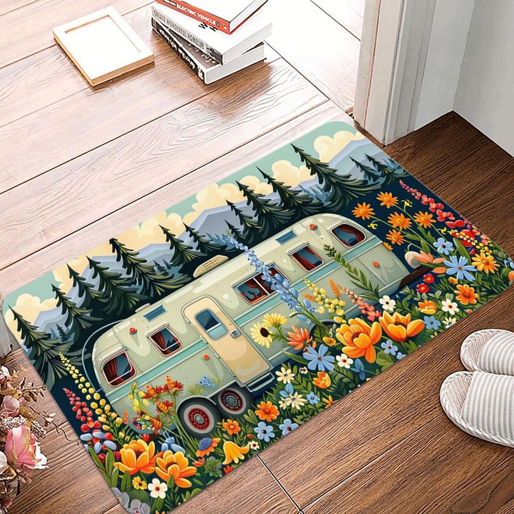 

Boho Vintage Camper Van Doormat Colorful Mountain Lake Scenery Non-Slip Floor Mat Indoor Outdoor Entryway Rug for Home Decor 40x60cm
