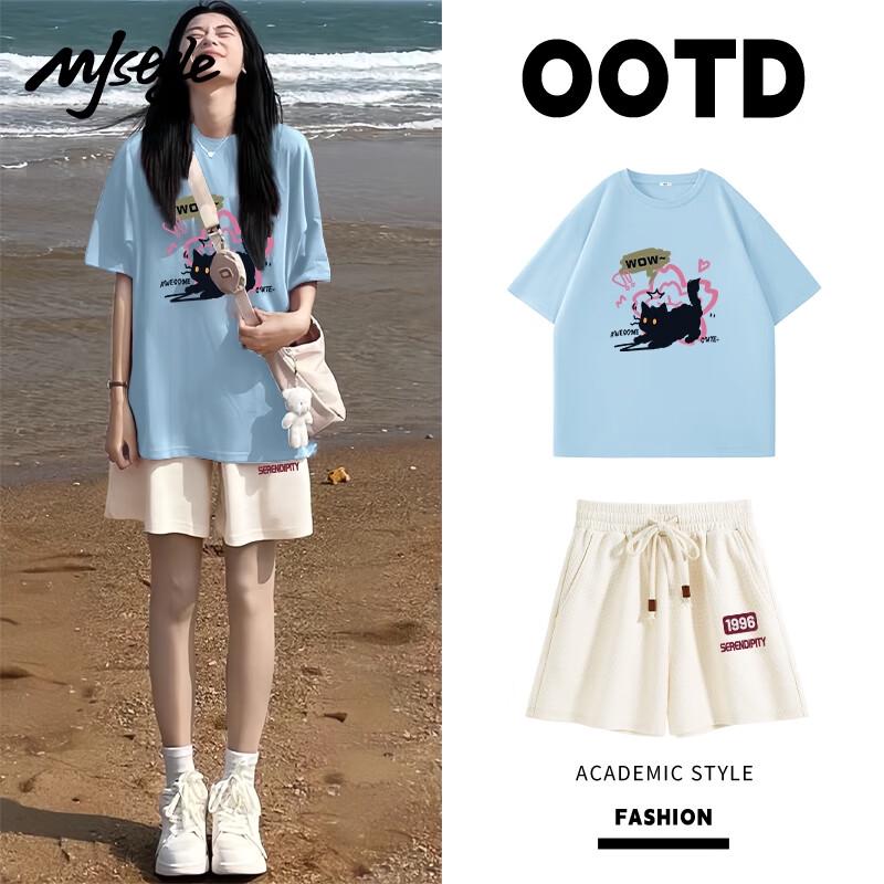 MJ STYLE Women's 2026 Summer Cotton T-shirt & Shorts Set