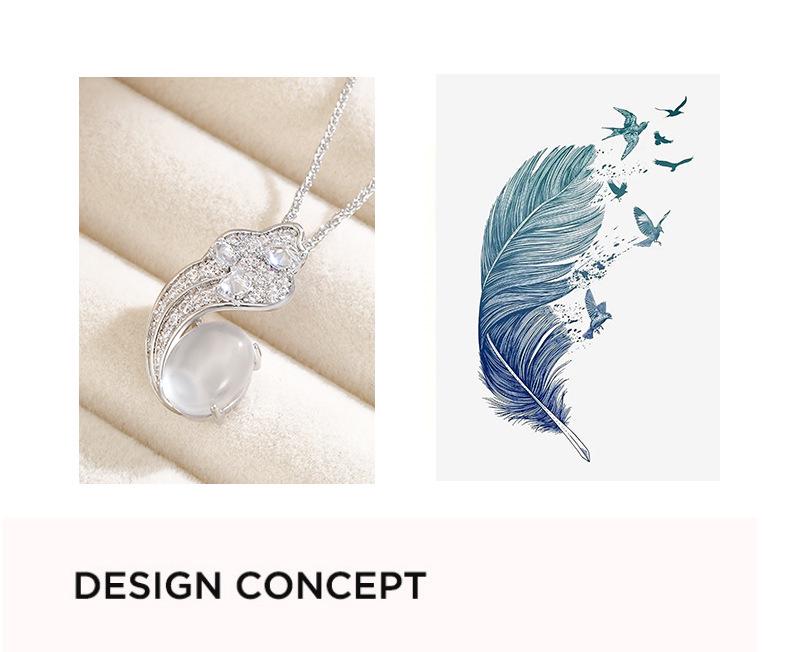 Ice-Clear Diamond Feather Pendant Necklace - Elegant Chinese Style Clavicle Chain Jewelry Gift