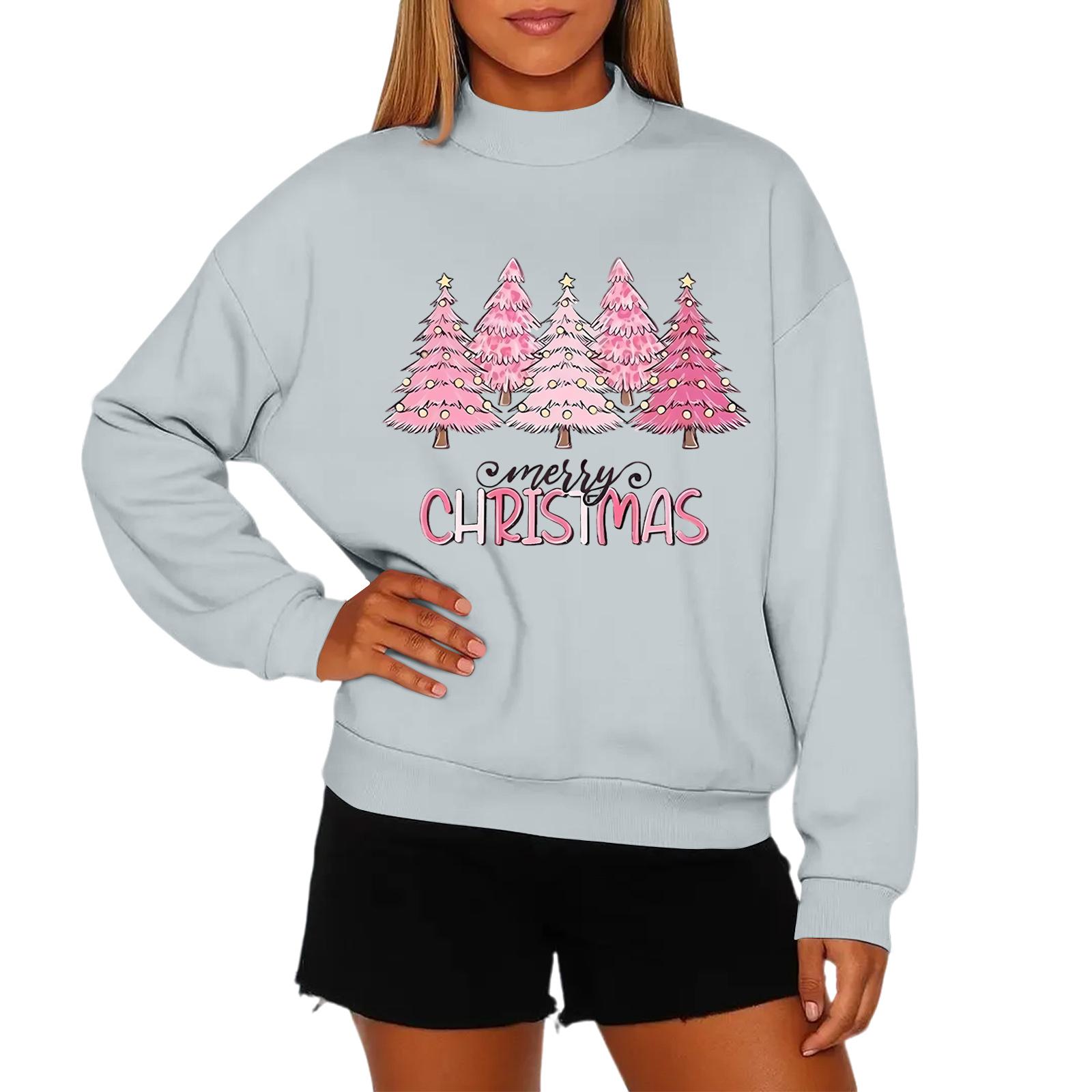 Ladies  Fashionable Casual Round Neck Long Sleeved Christmas Printed Hoodie S