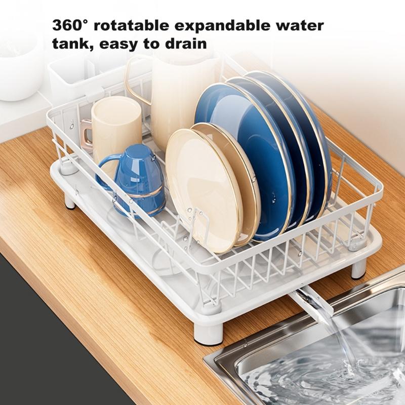 Practical Kitchen Dish Drainer Stand Featuring Turning Water Collector And Strong Carbon Steel Frame For Tableware Storage