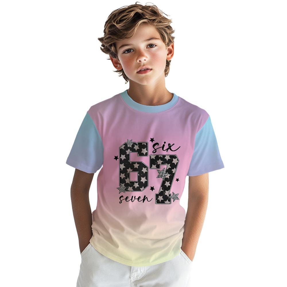 Pink Boys T-Shirt 3D Digital Printing Trendy Boys Cool T-Shirt Versatile Top 100