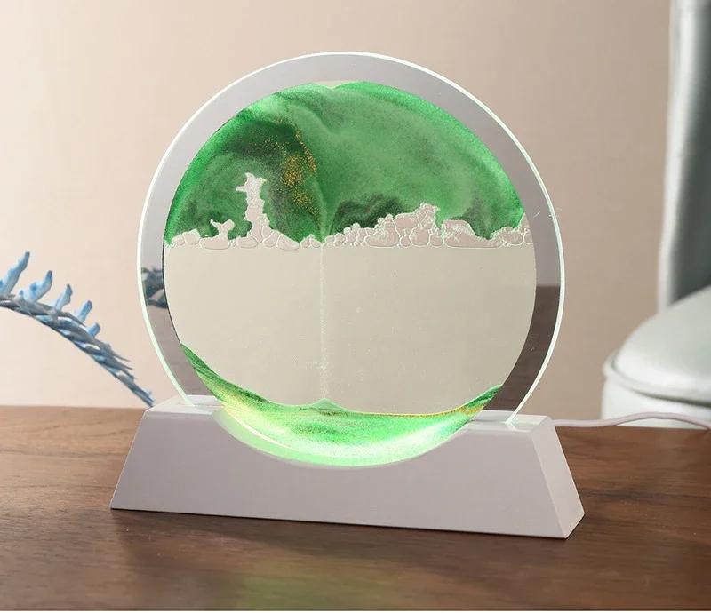 Sandscape Moving Sand Art Picture Table Lamp 3D Hourglass Quicksand Flowing Sand Painting Office Desktop Home Decor Gifts