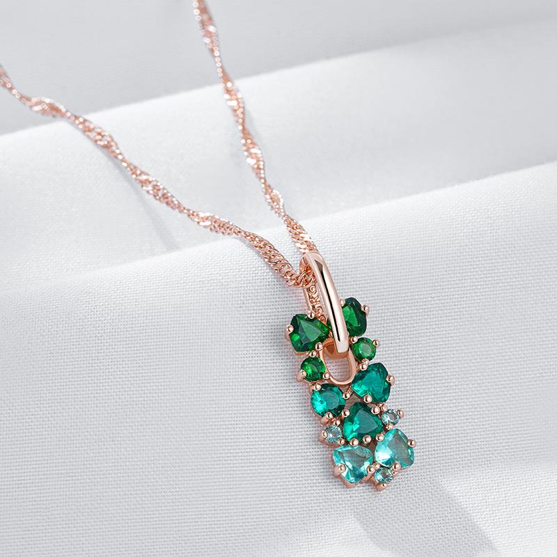 Shiny Green Natural Zircon Pendant Necklace For Women Trend  Rose Gold Color Bride Wedding Fine Jewelry Crystal Gift