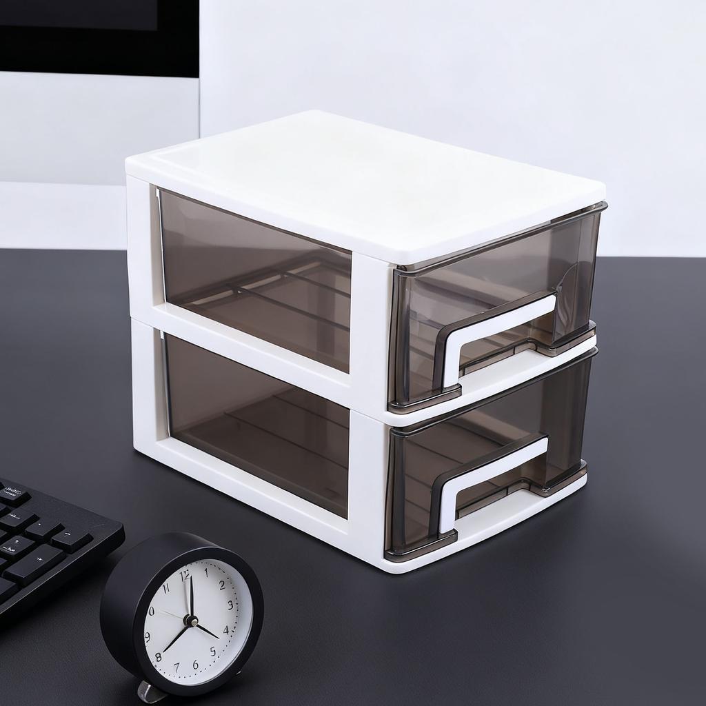 Schreibtisch mit 2 Schubladen, Kunststoff, stapelbar, transparent, Desktop-Aufbewahrungsbox für Büromaterial, für Zuhause, Wohnheim