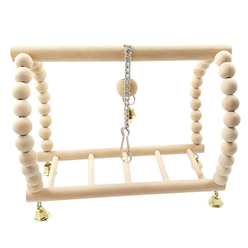 Jucării Papagali Leagăn pentru Păsări Exercițiu Cățărare Suport de Joacă Scară Suspendată Pod Hamac din Lemn pentru Animale de Companie Papagal Macaw Jucărie pentru Păsări cu Clopoței