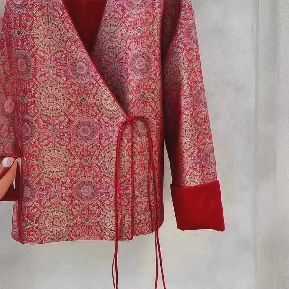 Yang Mi's Stylish New Year Outfit: 2024 Spring Red Chinese-Style Printed Jacket for Women